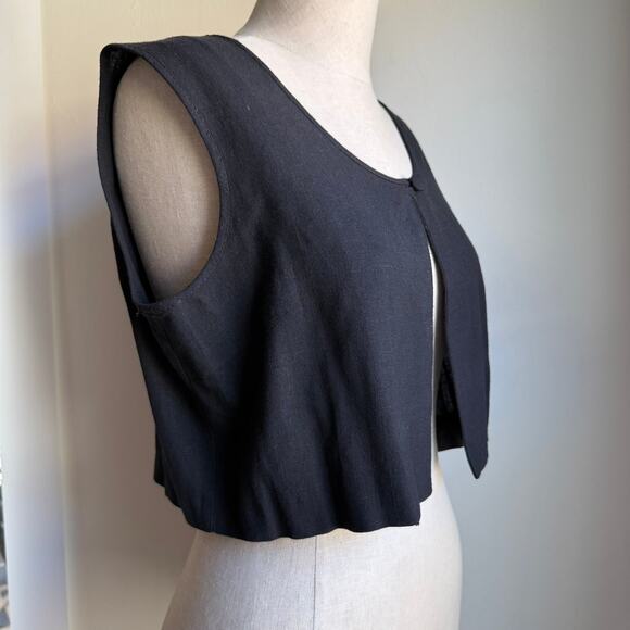 Geoffrey Beene Sport Cropped Linen Vest Black Minimalist Size 8 Made in USA - Picture 3 of 10